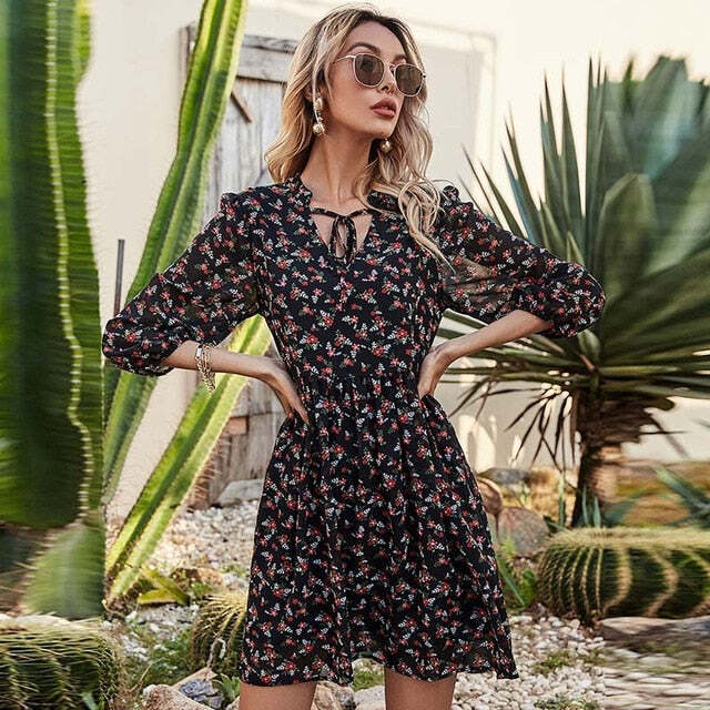 Aachoae Women Floral Print Chiffon Dresses for 2021 Holiday Season - Shopthatapp.ca
