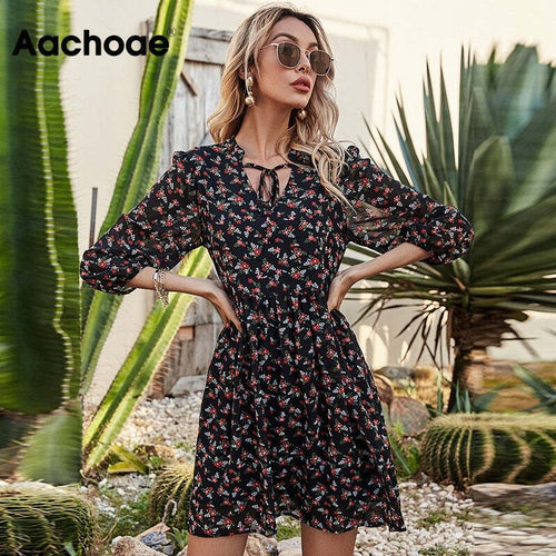 Aachoae Women Floral Print Chiffon Dresses for 2021 Holiday Season - Shopthatapp.ca
