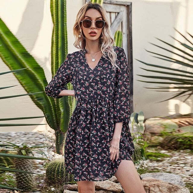 Aachoae Women Floral Print Chiffon Dresses for 2021 Holiday Season - Shopthatapp.ca
