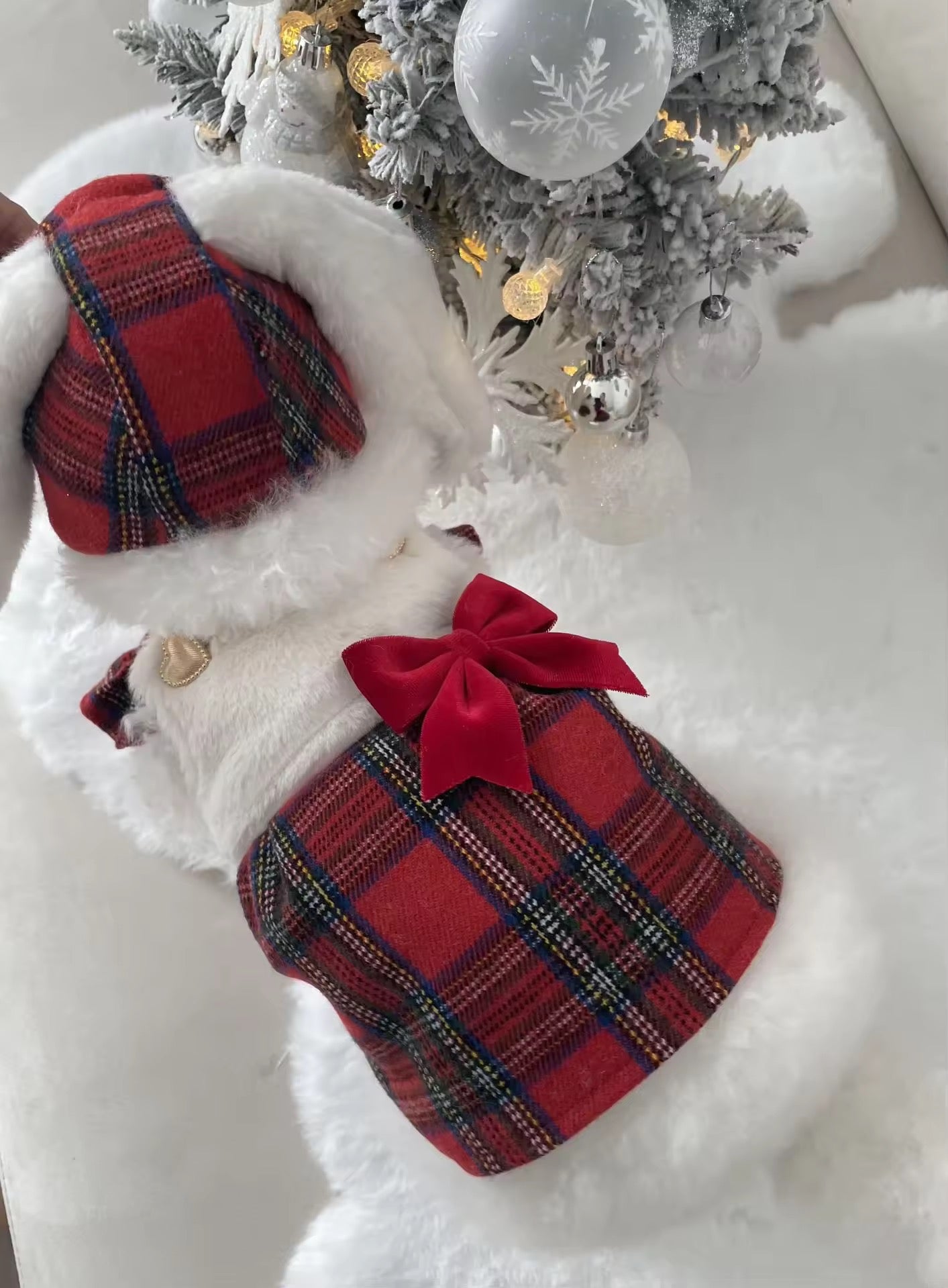 Winter Dog Dress with Hat - Red Plaid Bunny Dress for Dogs - Shopthatapp.ca