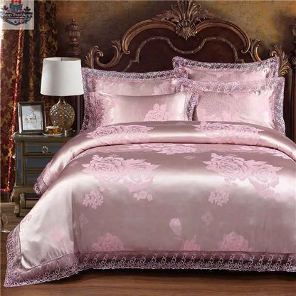 Luxurious jacquard cotton bedding set by SLOTH Nation, includes duvet cover and silk-satin finish bed sheet.