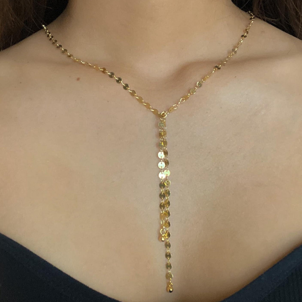 Disc Chain Necklace Gold with Double Drop in Gold Plate - Shopthatapp.ca