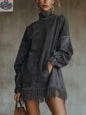 Women's Loose Tassel Suede Dress - Long Sleeve Pocket Dress - Shopthatapp.ca