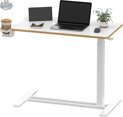 SANODESK Mobile Standing Desk with Hidden WheelsPneumatic Laptop Desk Rolling Computer Cart Movable Height Adjustable Small Sit Stand Desk for Home Office(31.5" W x 17.7" D White+Maple Band) - Shopthatapp.ca
