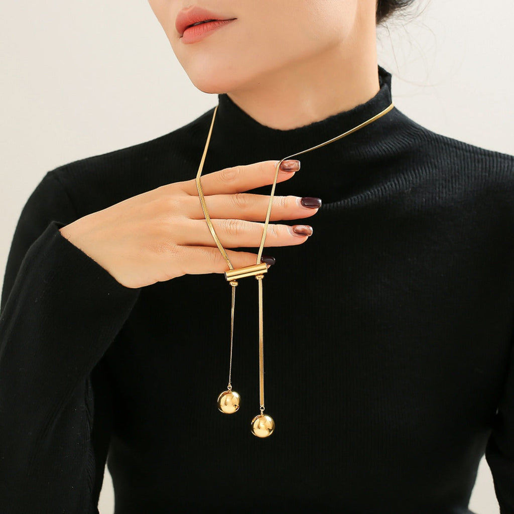 18K Gold-Plated Titanium Necklace with Hollow Bead Design - Shopthatapp.ca