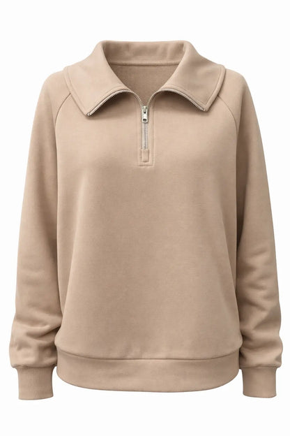 Maeve Luxeflow Relaxed Zip Top in Mocha Mousse - Comfortable 3/4 Sleeve Style - Shopthatapp.ca