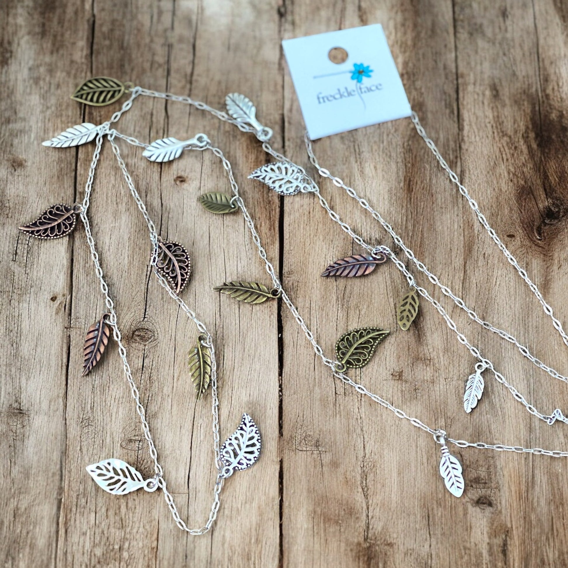 Waterfall Leaf Necklace – Long Layering Chain with Cascading Silver & Mixed Metal Leaves - Shopthatapp.ca