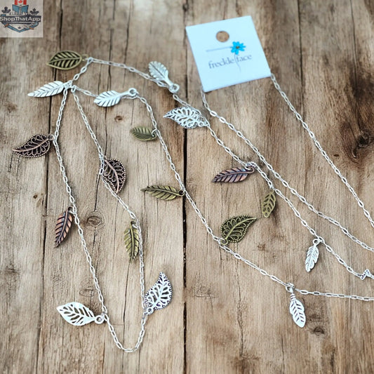 Waterfall Leaf Necklace – Long Layering Chain with Cascading Silver & Mixed Metal Leaves - Shopthatapp.ca