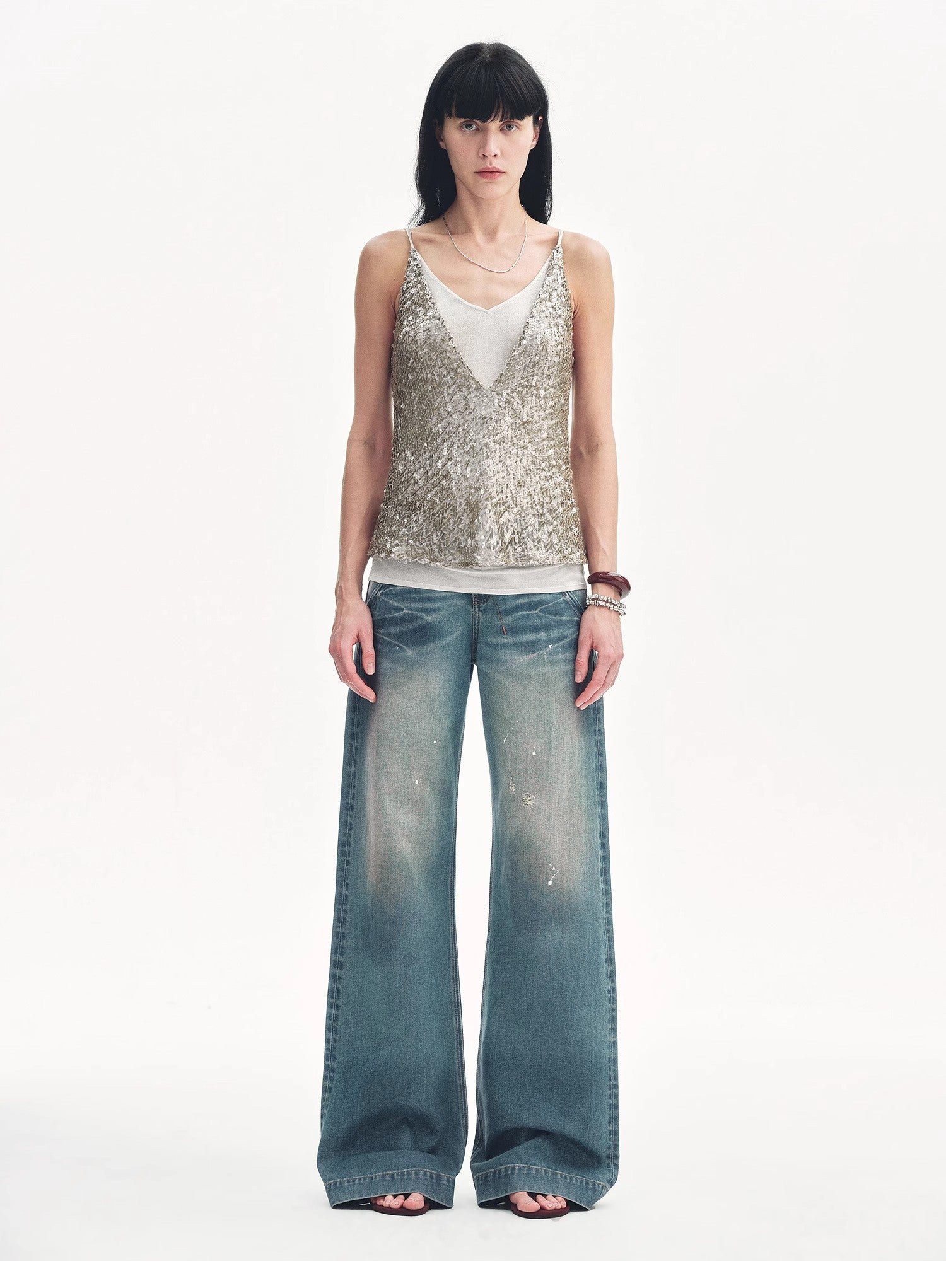 Dream Catcher Two-Piece Suspender with Sequined Net Pattern and Deep V Waist for Summer - Shopthatapp.ca