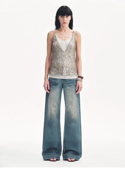 Dream Catcher Two-Piece Suspender with Sequined Net Pattern and Deep V Waist for Summer - Shopthatapp.ca