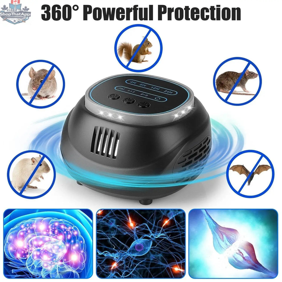 EX-STOCK Canada ultrasonic rodent repellent device with strobe light, 4 modes, for mouse and rat control, covers 1292 sq ft.
