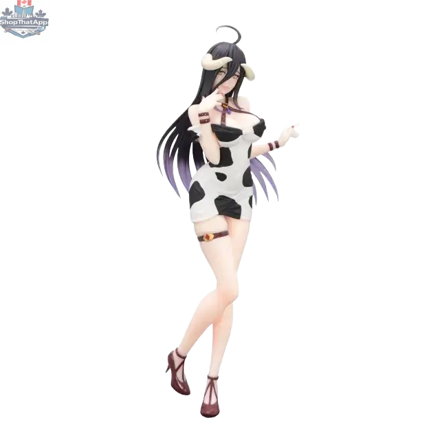 Anime figure of Albedo mini dress from Overlord by Hawk Collectibles, featuring trio-try-it cow pattern on the figure's outfit.