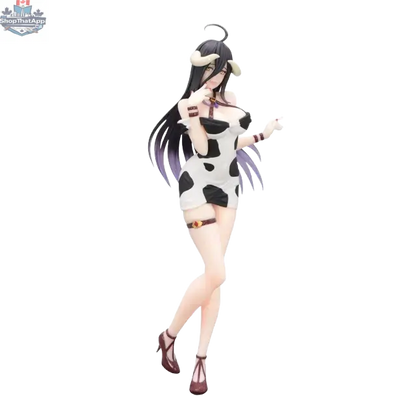 Anime figure of Albedo mini dress from Overlord by Hawk Collectibles, featuring trio-try-it cow pattern on the figure's outfit.