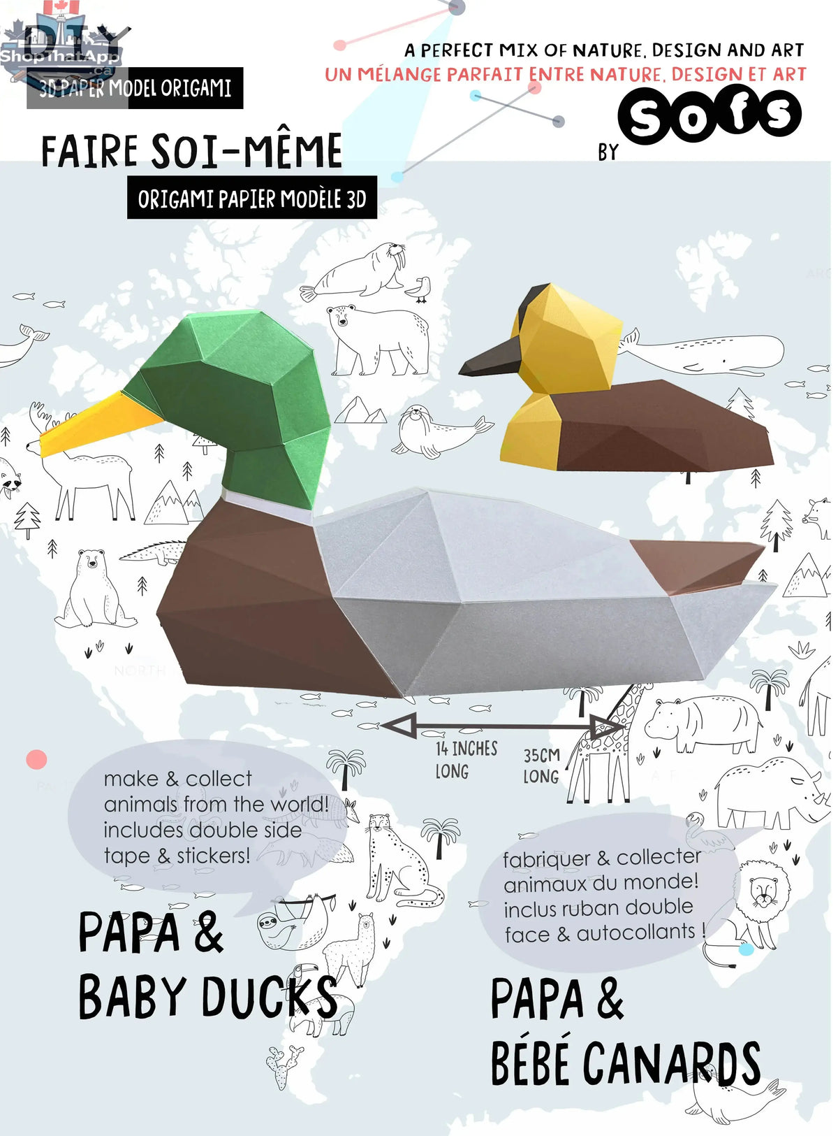 Sofs Lifestyle DIY 3D origami duck kit with colorful paper sheets and folding instructions for paper craft activity.