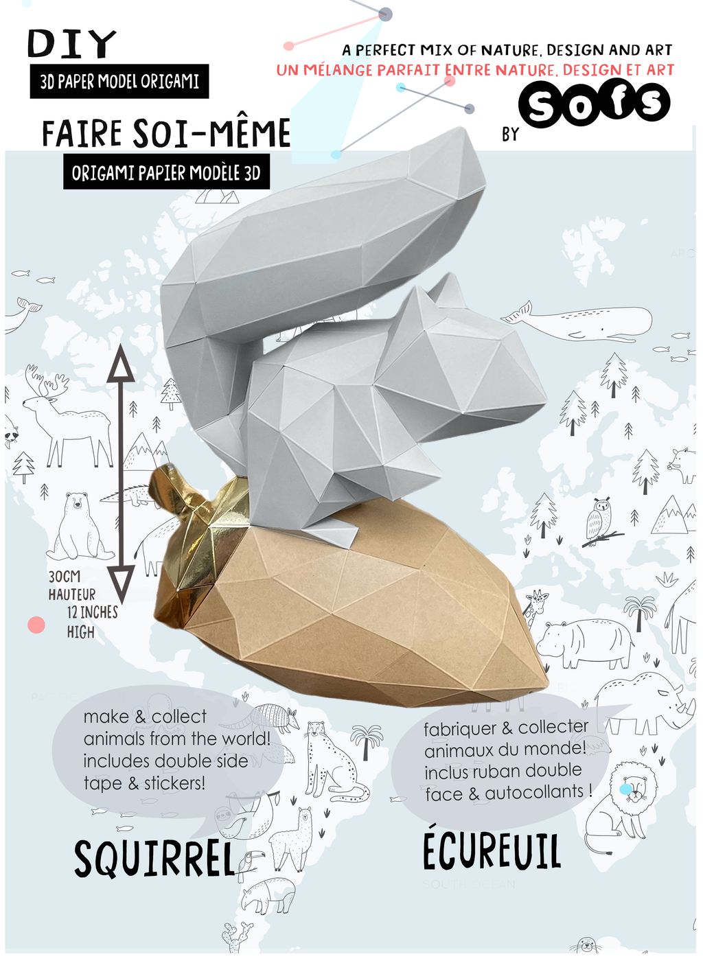 DIY Squirrel 3D LUX Paper model Origami Kit, 3D Papercraft activity - Www.Shopthatapp.ca