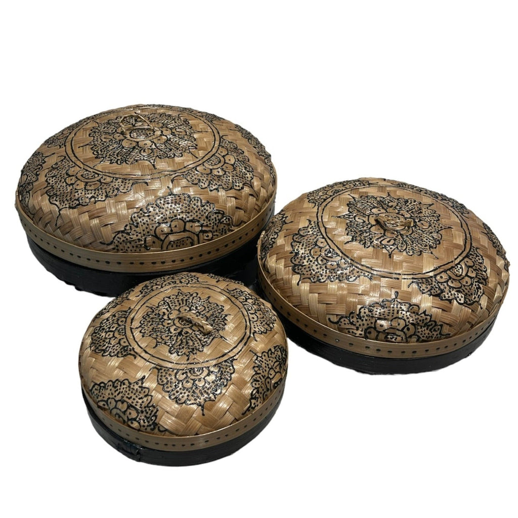 Black Rattan Henna Box - Elegant Round Design - Shopthatapp.ca