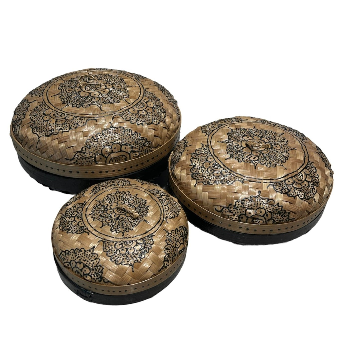 Black Rattan Henna Box - Elegant Round Design - Shopthatapp.ca