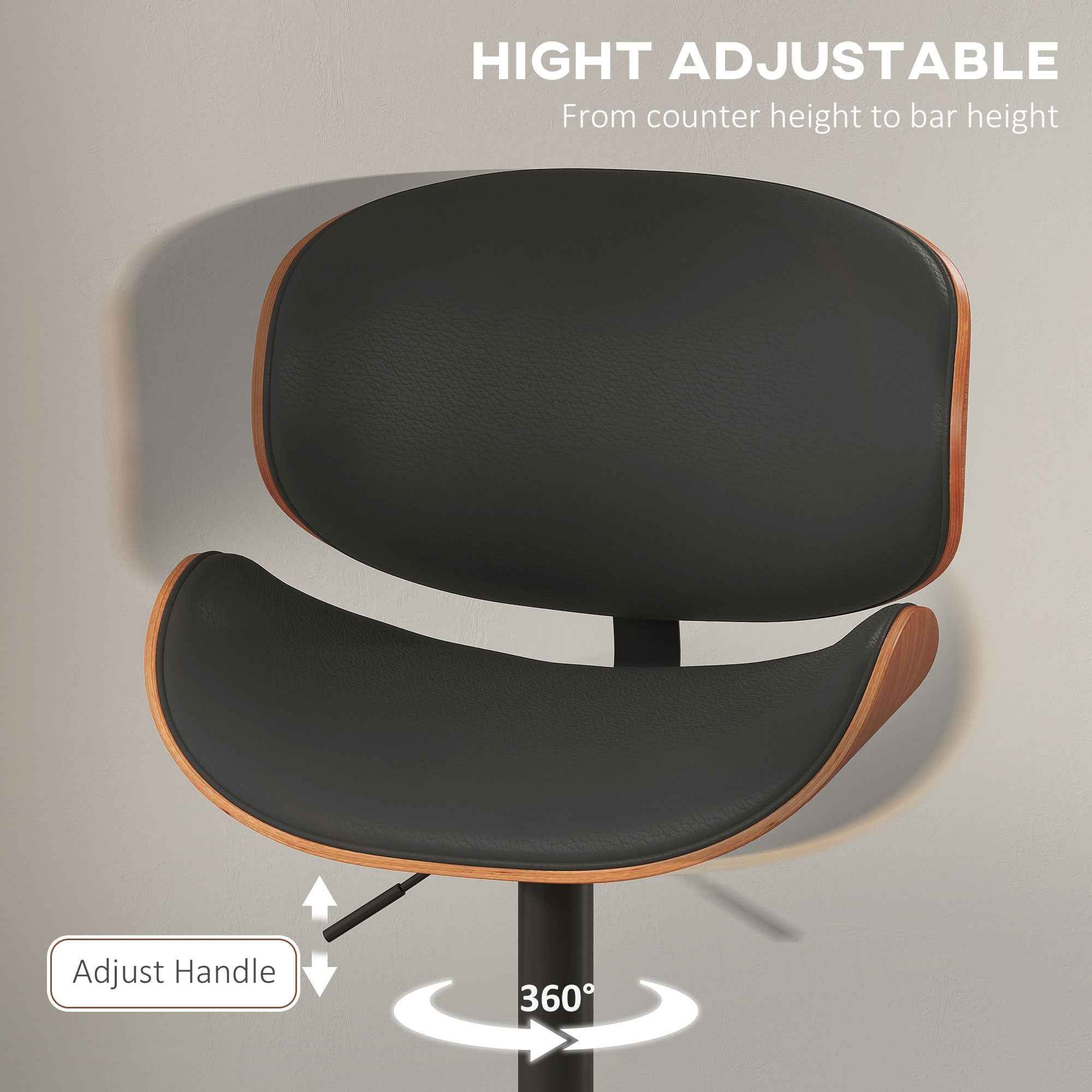 Alpine Modern Adjustable Counter/Bar Stools with Swivel Seat-Set of 2-Black
