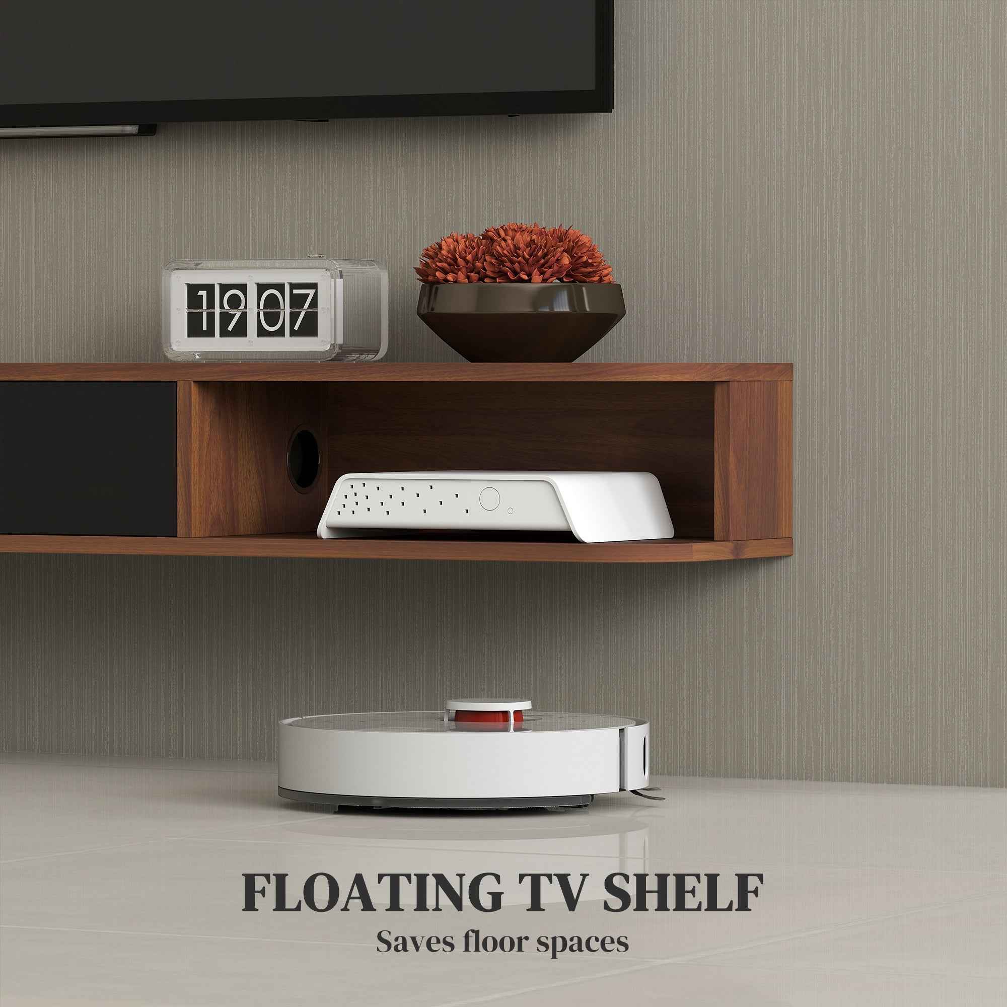Lennox Floating TV Stand for TVs up to 75" with Flip Drawer-Walnut
