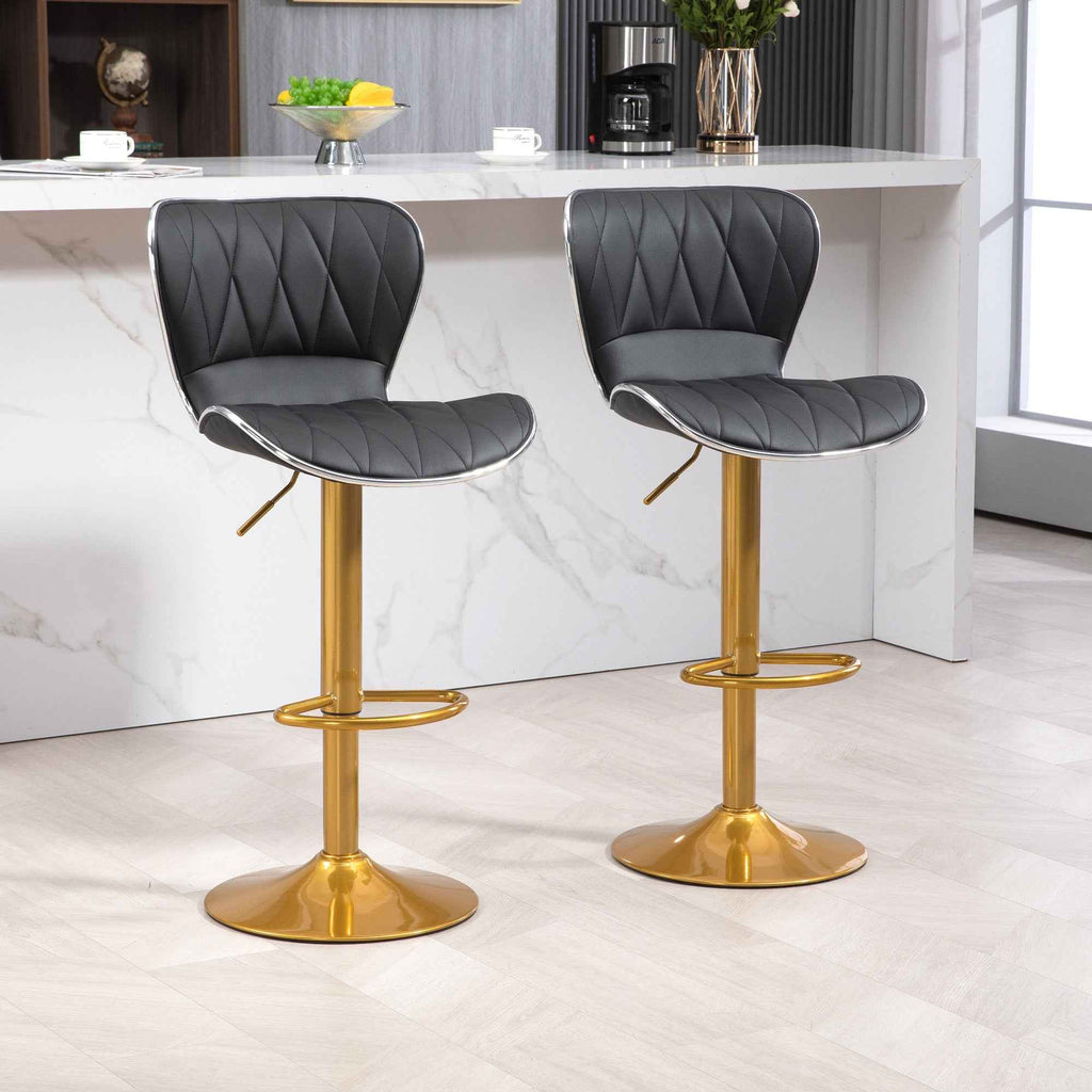 Maxi Counter Height Bar Stools Set of 2-Adjustable Height and Swivel Seat-Black/Gold