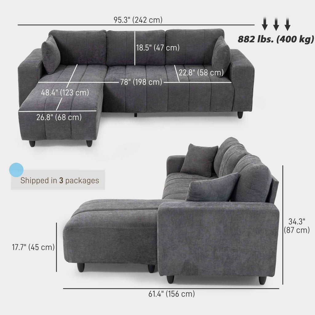 Wilshere Reversible Sectional with Changeable Chaise-Grey