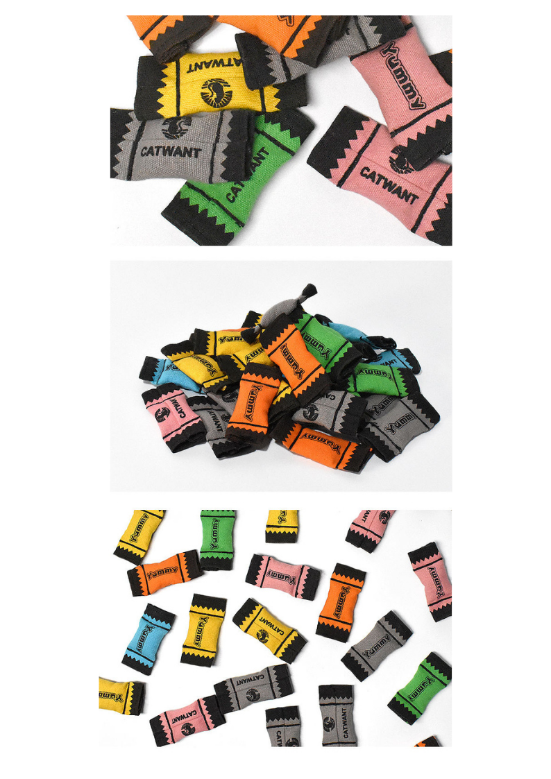 100% Catnip Candy Wrappers - Silvervine Filled Canvas, 6Pcs - Shopthatapp.ca