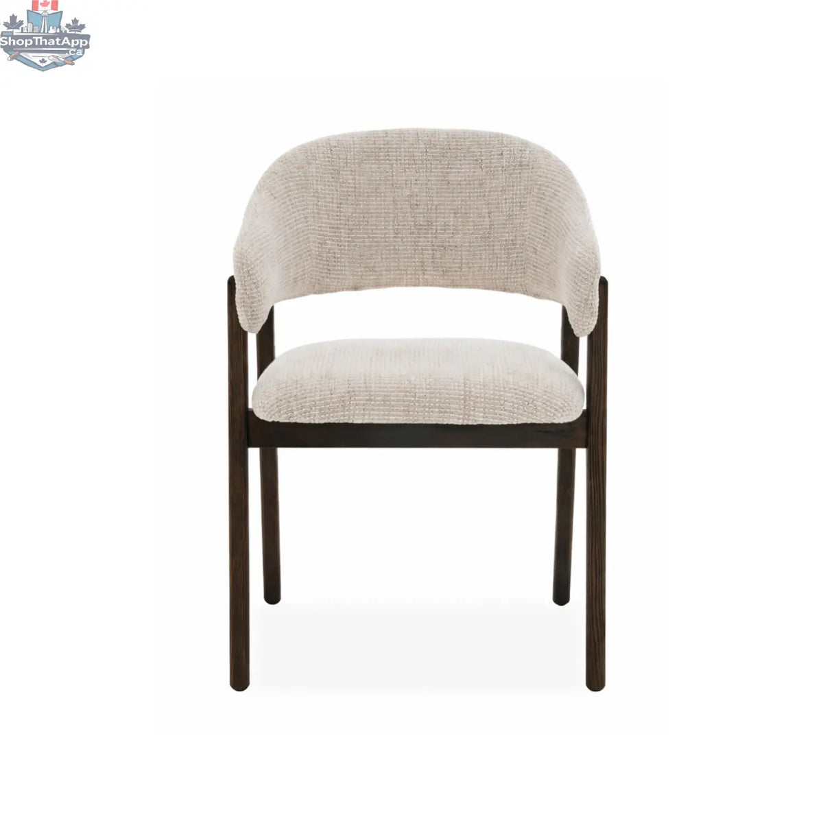 Fiol dining chair by Hygge Design House with beige upholstery and dirty oak wood frame, showcasing a modern, stylish design.
