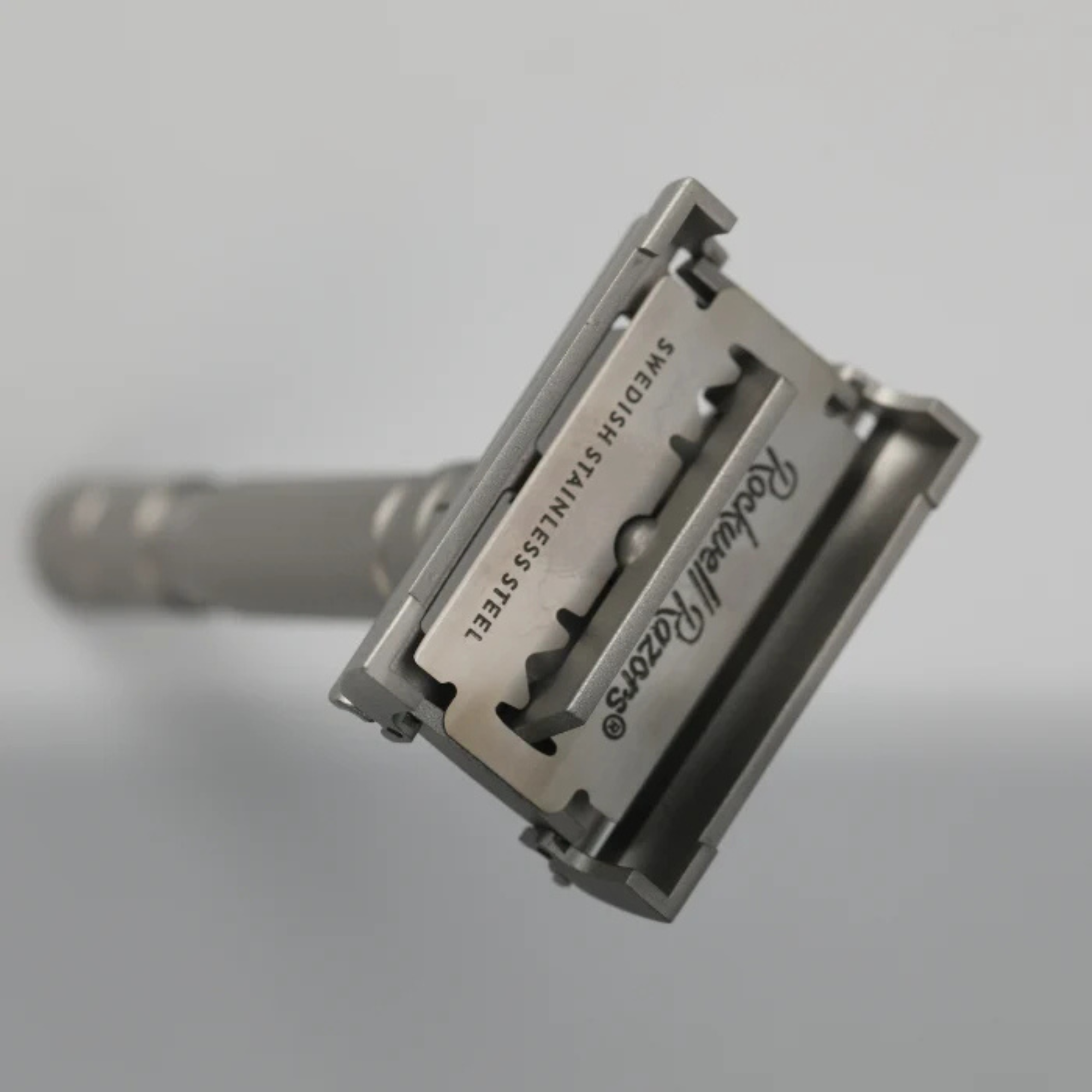 Rockwell T2 Adjustable DE Safety Razor - Matte Silver Stainless Steel Twist-To-Open Design