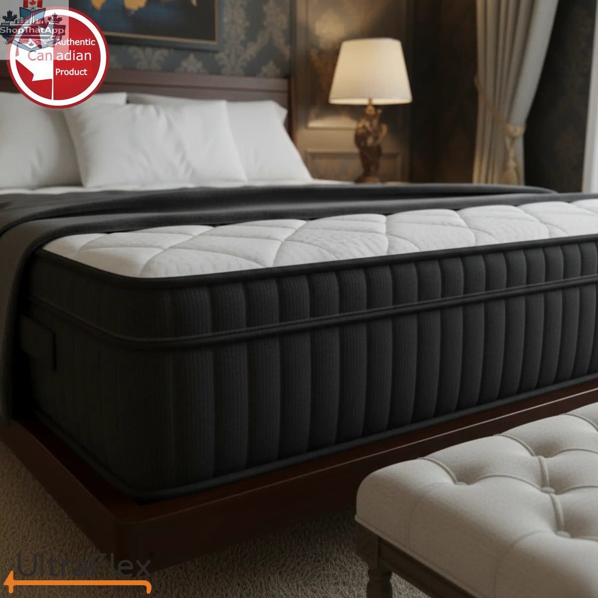 UltraFlex Opulence Hybrid Mattress showing the plush top surface with cooling gel layers and edge support system.