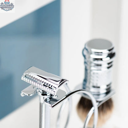 Merkur Shaving Set with MK-39001 Razor, Silver Tip Badger Brush and Curved 3-piece Stand, Chrome - Shopthatapp.ca