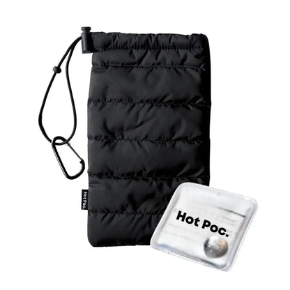 Hot Poc eco reusable heat pack designed for outdoor phone protection, shown in a compact, portable form with vibrant branding.