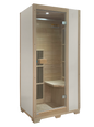 Zoppinh Blisspod Vienna Far Infrared Sauna for One made of Canadian Hemlock with glass door and interior seating, low EMF design.