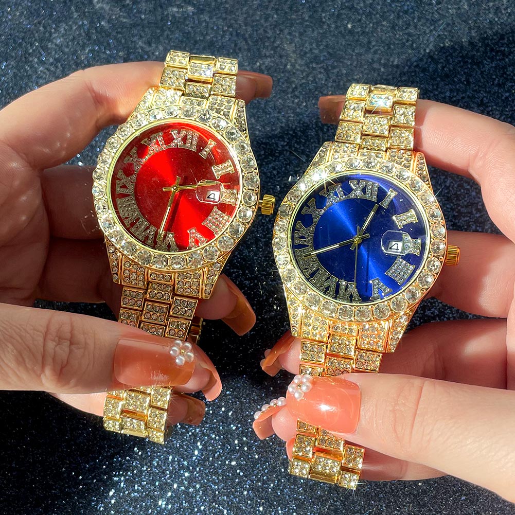 Elevate Your Style with Our 14mm Cuban Link Chain Bracelet and Blue Face Watch