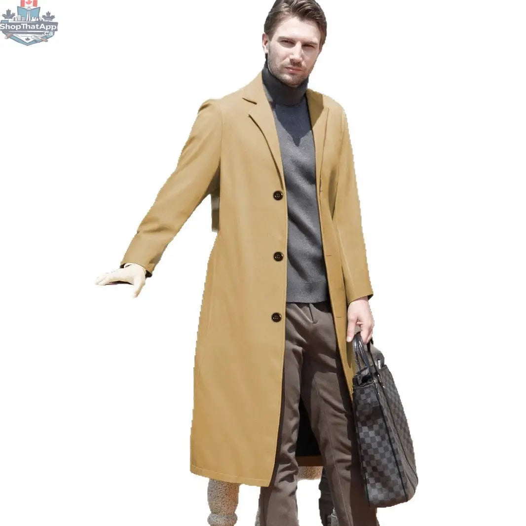 Men's Casual Extended Above The Knee Woolen Trench Coat - Shopthatapp.ca