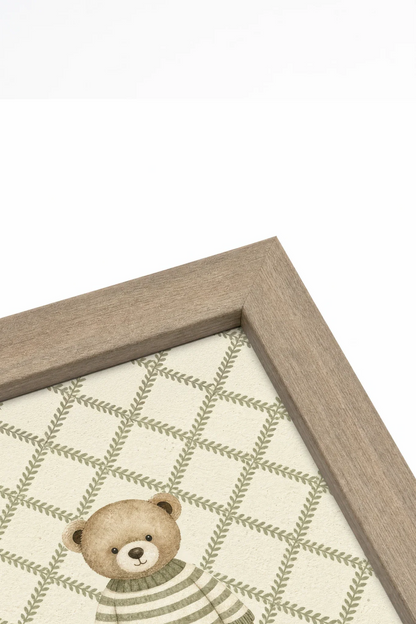 Oeuvre sur toile OURSON TRICOT avec cadre brun chêne - toile rigide (collective) - Shopthatapp.ca