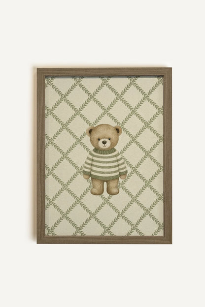 Oeuvre sur toile OURSON TRICOT avec cadre brun chêne - toile rigide (collective) - Shopthatapp.ca