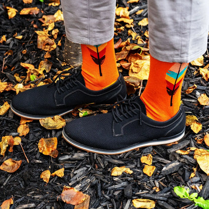 Velvet and White autumn fall feather socks with seasonal leaf patterns, cozy home decor for fall and autumn celebrations.