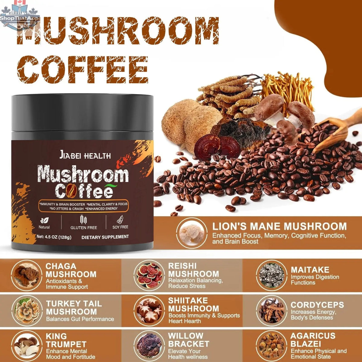 Mushroom Coffee Powder - Shopthatapp.ca