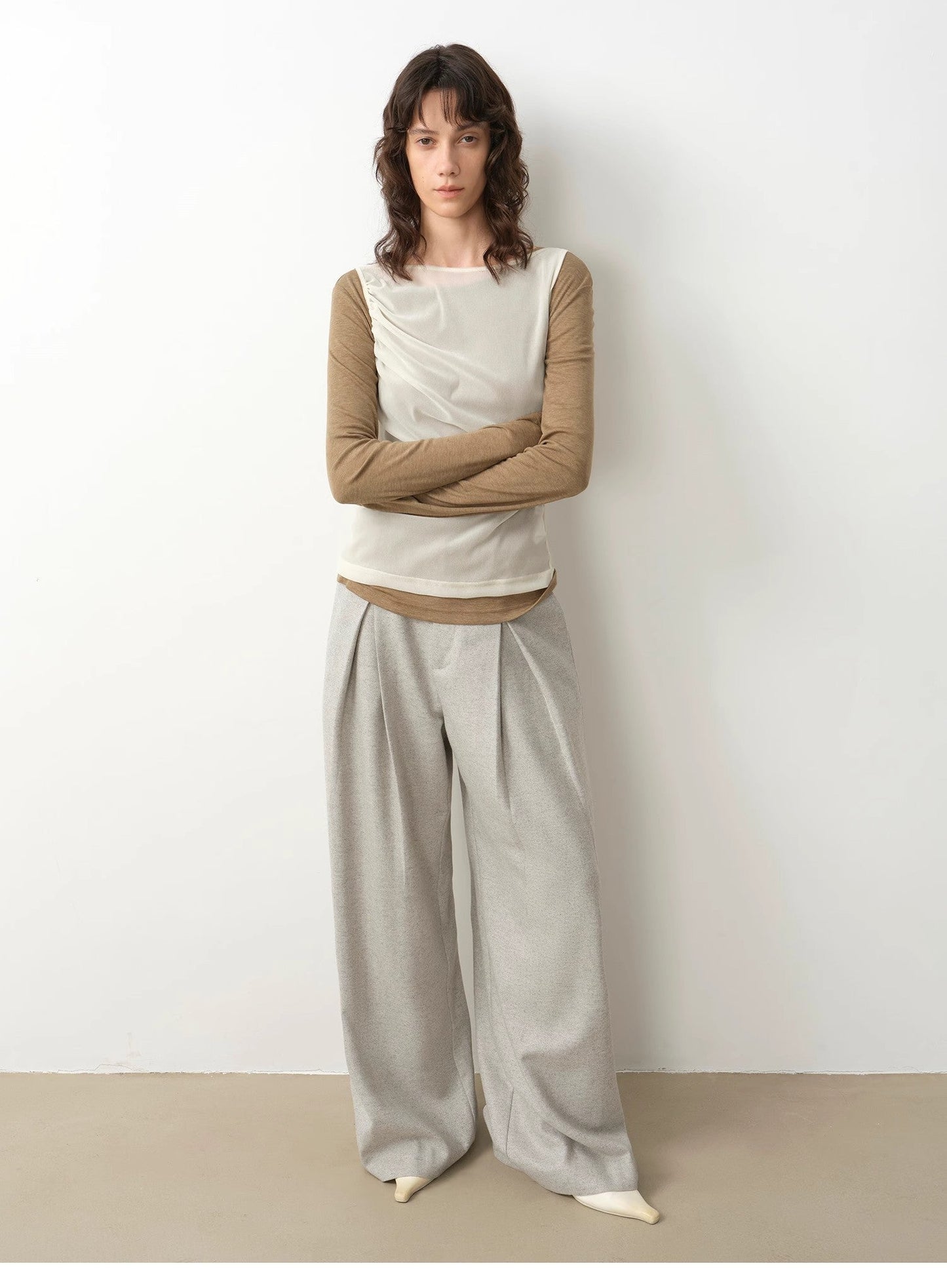City Stroll Wool-Blend Wide-Leg Trousers - Casual and Relaxed Double-Pleated Design - Shopthatapp.ca