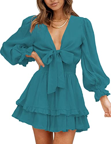 AILUNSNIKA Women's Knotted Tiered Mini Dress - Shopthatapp.ca