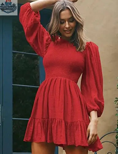 ADEWEL women's long sleeve ruffle mini dress featuring a mock neck and stylish ruffles, perfect for elegant casual wear.