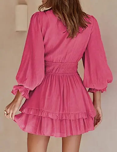 Women's knotted tiered mini dress by AILUNSNIKA, featuring a stylish layered design and lightweight fabric for a casual look.