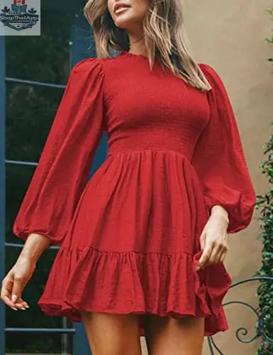 ADEWEL women's long sleeve mock neck ruffle mini dress with stylish ruffles and a fashionable design, perfect for casual or dressy occasions.