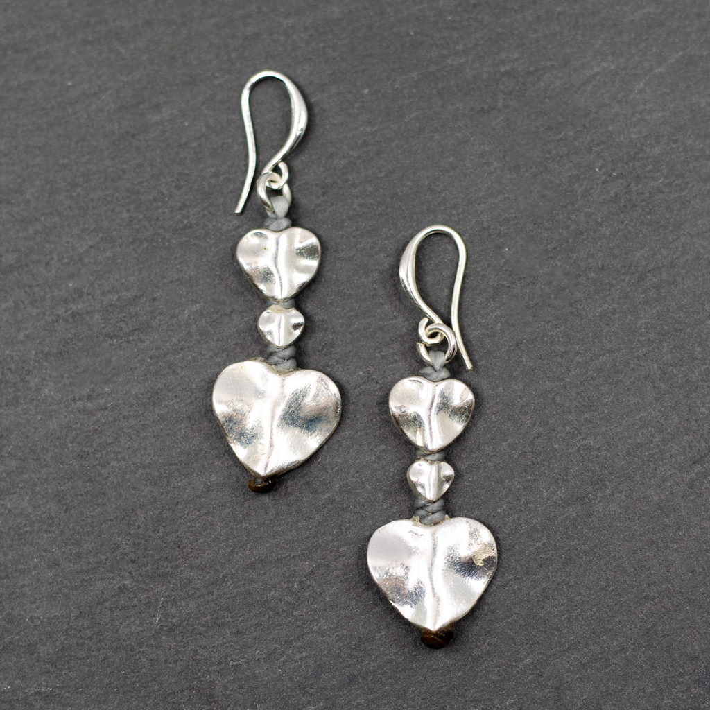 Silver Heart Drop Earrings - Elegant Double Drop Design in Silver Plate - Shopthatapp.ca