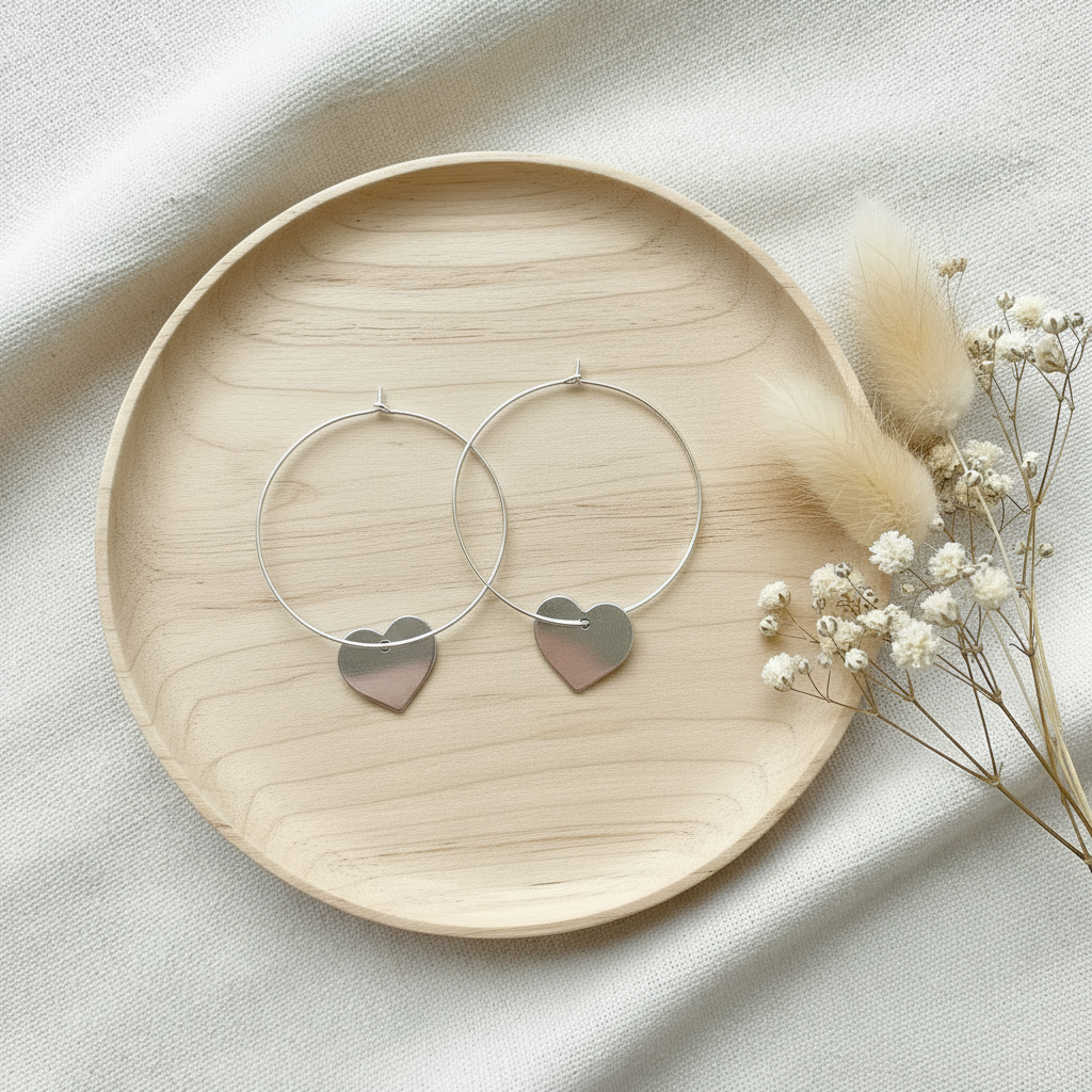 Silver Heart Hoop Earrings - Elegant Silver Plate Heart on Hoop Design - Shopthatapp.ca