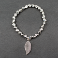 Leaf Charm Nugget Bracelet in Silver Plate - Triple Heart Necklace Silver Plate Alternative - Shopthatapp.ca