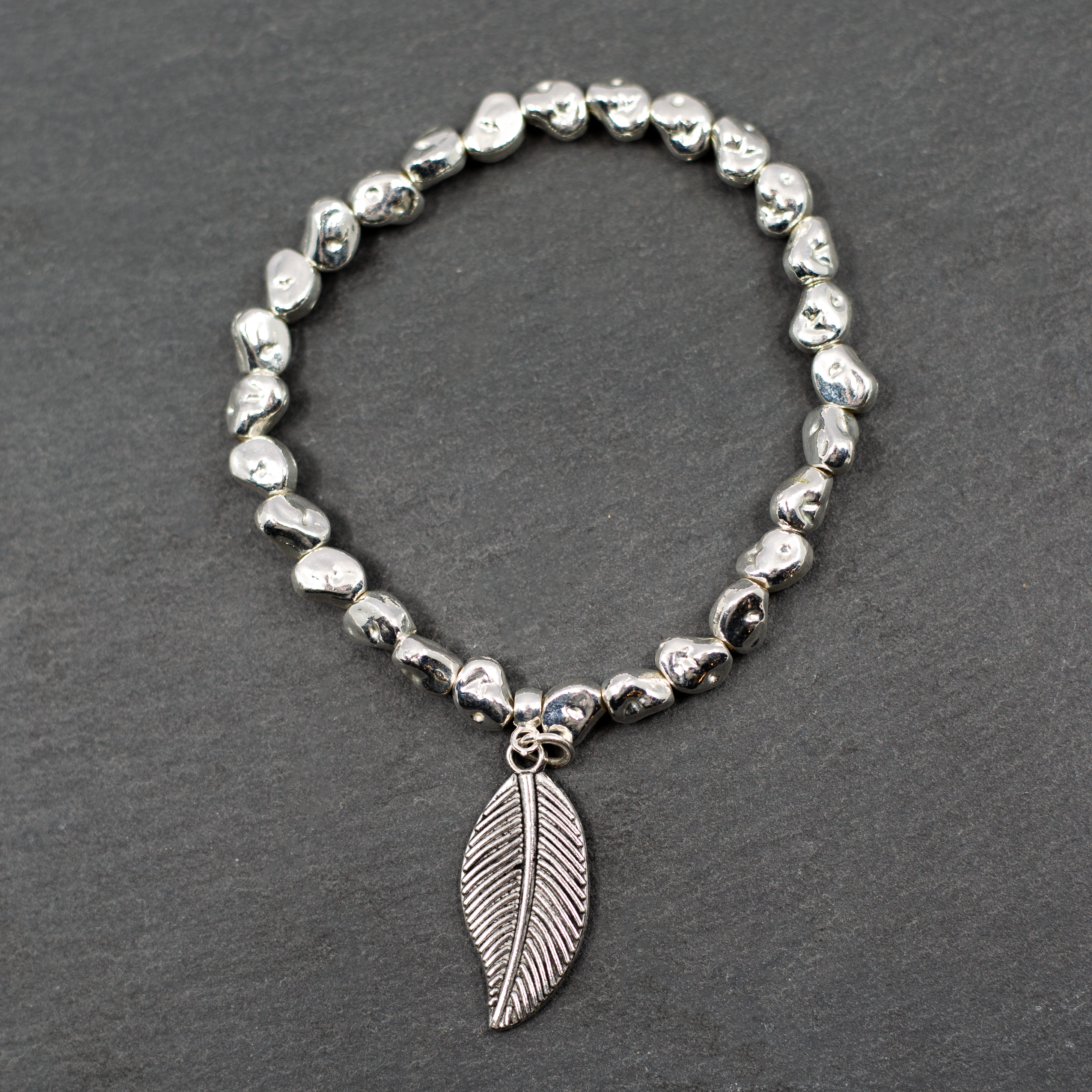 Leaf Charm Nugget Bracelet in Silver Plate - Triple Heart Necklace Silver Plate Alternative - Shopthatapp.ca