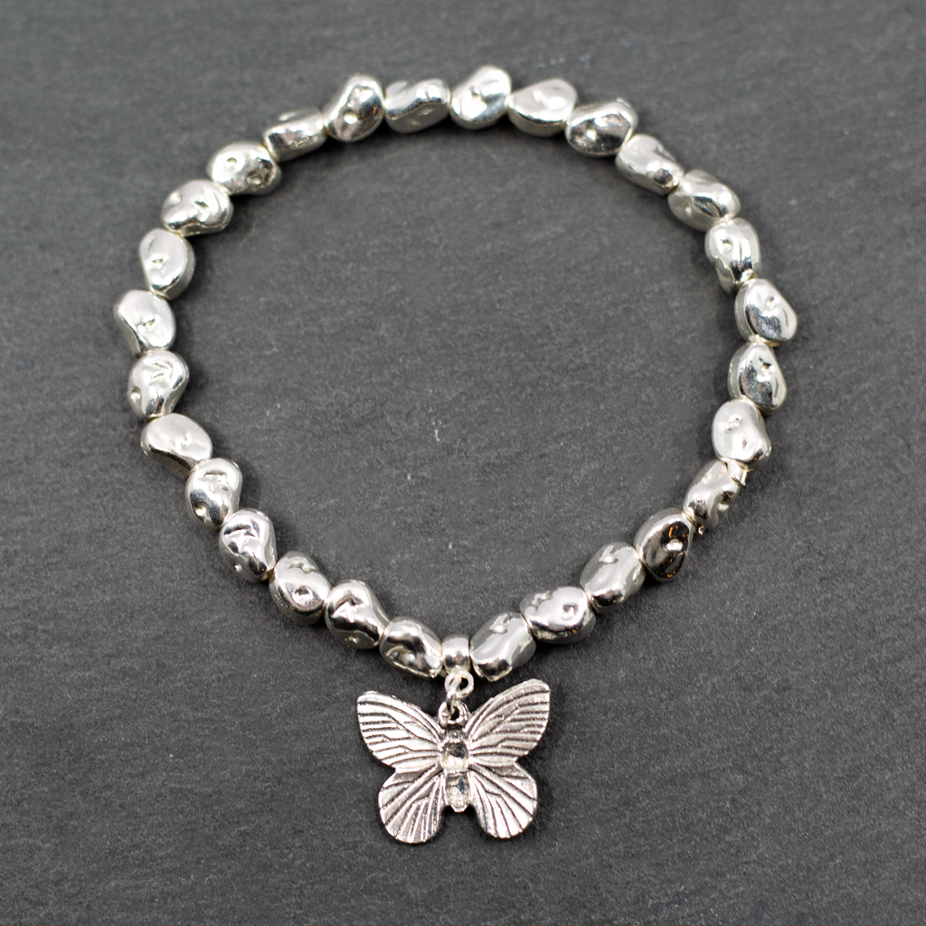 Butterfly Charm Bracelet Silver Plate - Elegant Nugget Design - Shopthatapp.ca