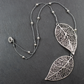Silver Leaf Necklace - Short Double Leaf Design in Silver Plate - Shopthatapp.ca