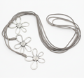Silver Flower Necklace with Triple Flower Design on Suede - Shopthatapp.ca